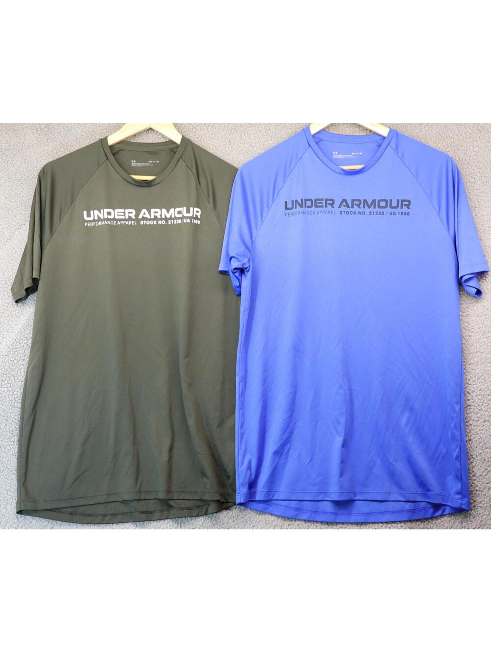 Under Amour The Tech T-Shirt Men Medium Olive + Blue 2 Pc
